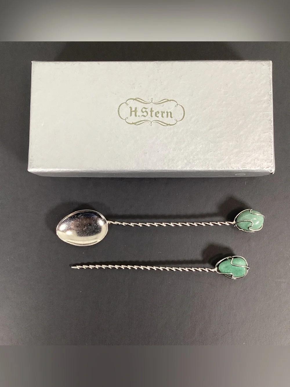 Vintage H. Stern Silver with Semi-Precious Stone Spoon & Olive Pick Bar …